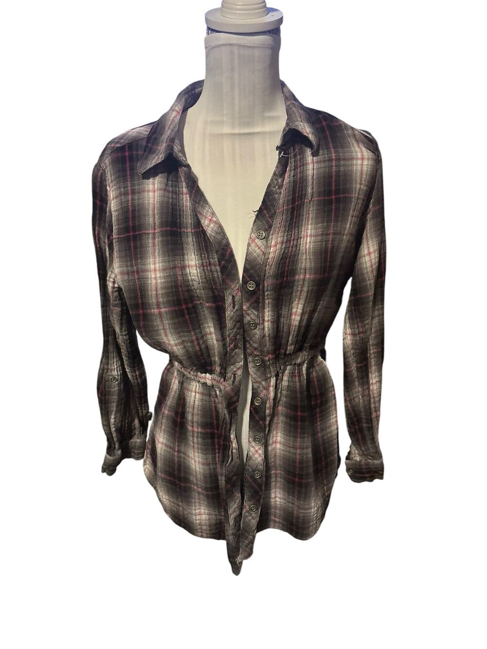 T Tradition Black & Pink Plaid Button Down Size XL